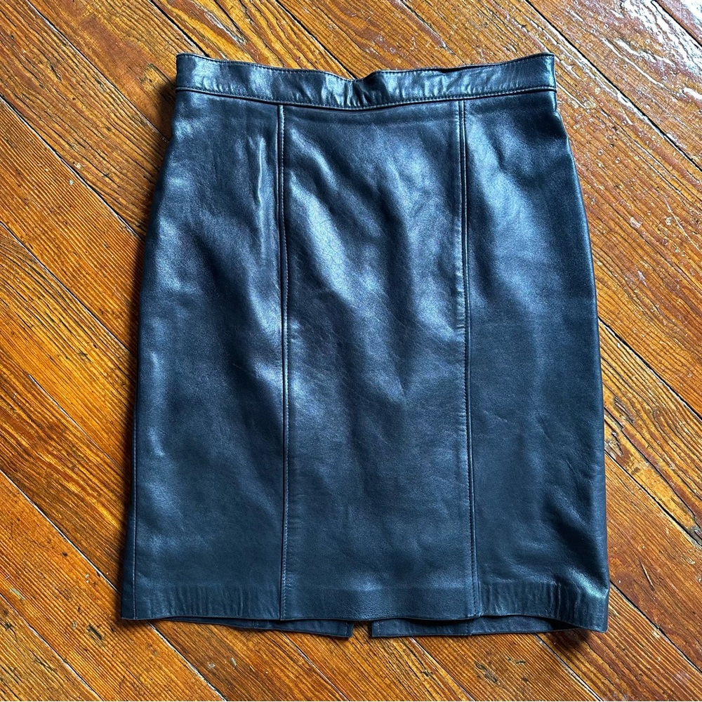 Vintage 90’s Black Lamb skin Leather Pencil Skirt Lined